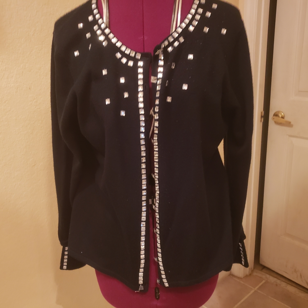 Elegant Black Embellished Women's Cardigan Sweater